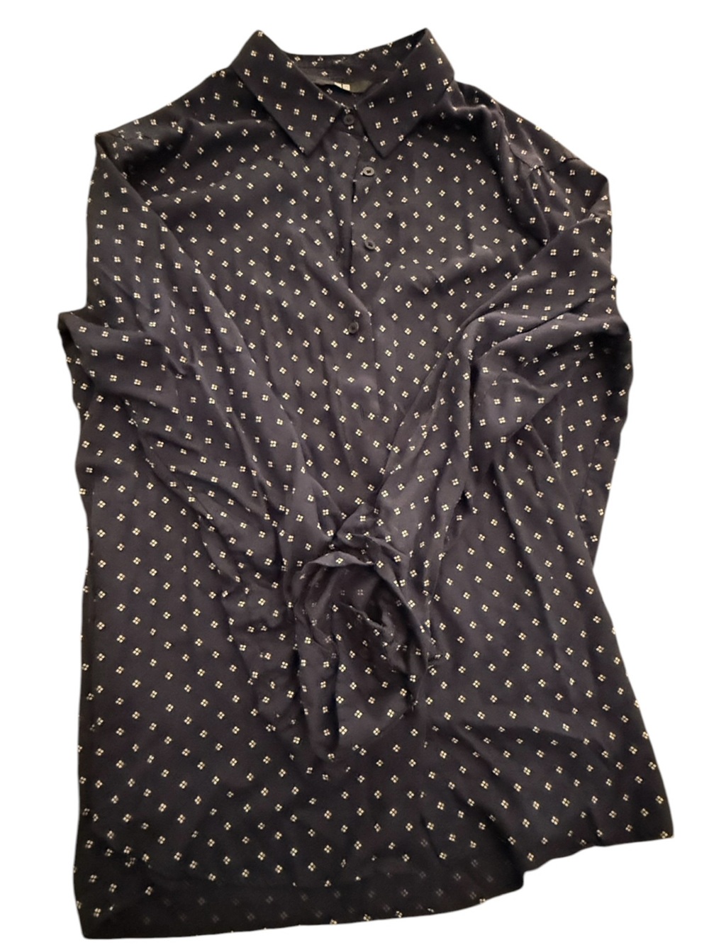 Uniqlo Black Button-Down Shirt with Cream Geometric Dot Print